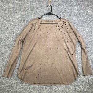 Beate Heymann Street Couture Laser Cut Faux Suede Top Taupe Brown US 6 241-23